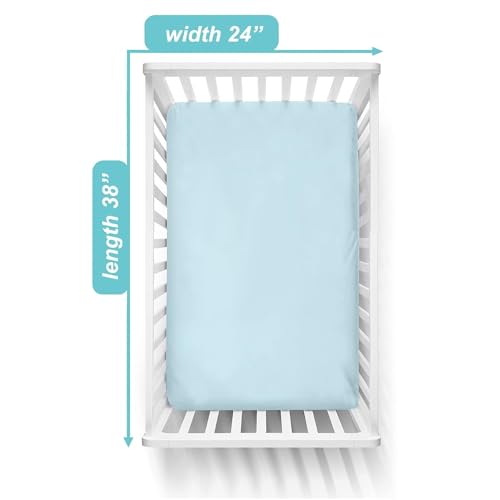 Blue Fitted Mini Crib Sheets - 2 Pack, 100% Cotton, 38x24"