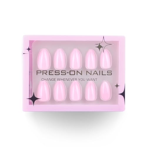 TOGZOM Pink Almond Press on Nails - 30Pcs Glossy Gel Acrylic Fake Nails