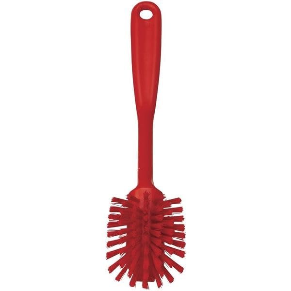 Vikan Dish Brush with 8-inch Handle, Medium Bristles, Red