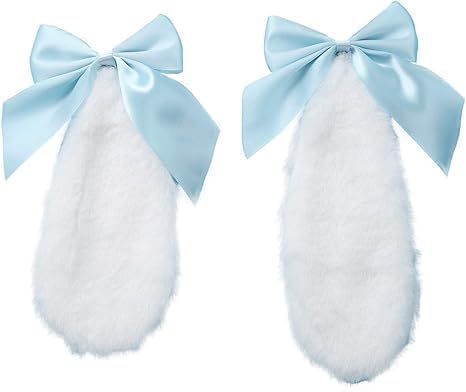 Blue Bunny Ear Hair Clips with Bow-Knot Plush Furry Hairpins 2-Pack