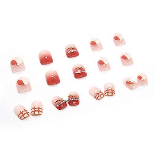Vezocim Short Press-On Nails with Rhinestone Diamond Design 24Pcs