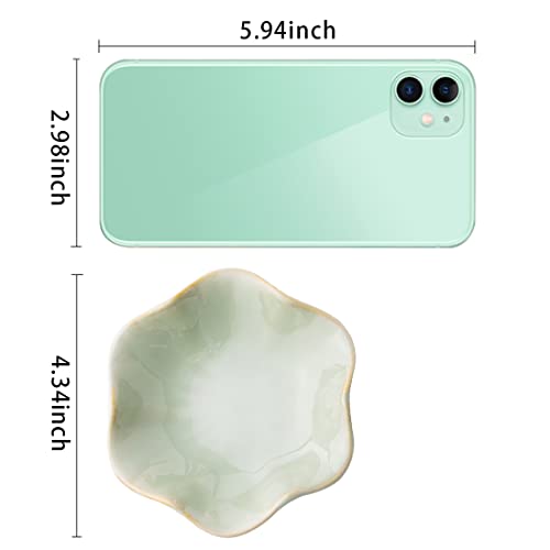 Mecaikru 4-Inch Ceramic Ring Dish - White Green Kiln Glazed Trinket Tray