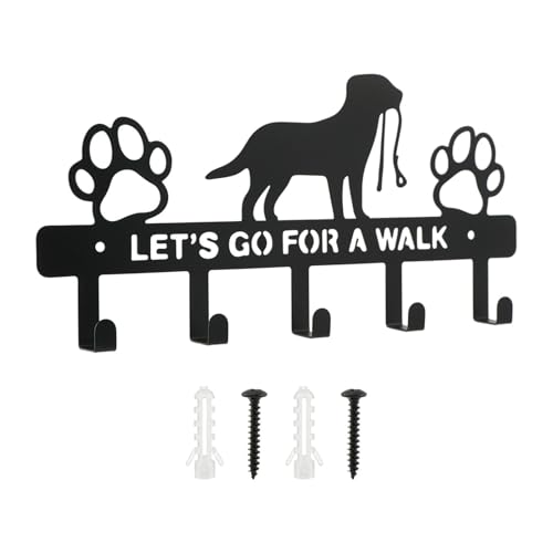 Wall-Mounted Dog Leash Holder with 5 Hooks | Key & Collar Organizer