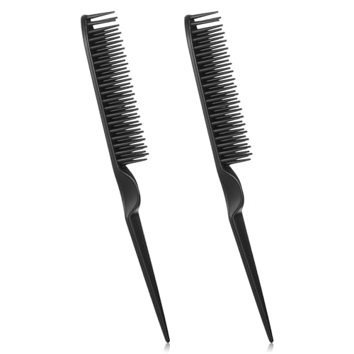 3 Row Styling Comb with Rat Tail - 2 Pack Black Hair Brushes