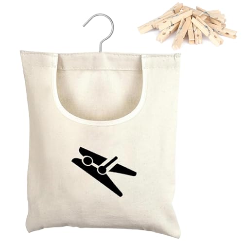 White Laundry Clothespin Bag 12x11in Hanging Clothes Pin Holder Outdoor Wardrobe