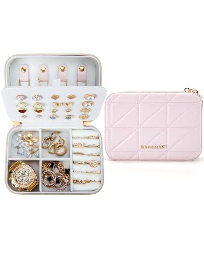 BAGSMART Travel Jewelry Box, Small PU Leather Organizer Case - Pink