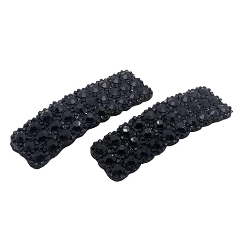 Black Rhinestone Snap Hair Clips Rectangular Korean Barrettes 2Pcs