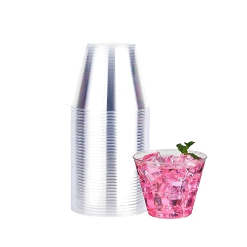 RACETOP 9 oz Clear Disposable Plastic Cups - 50 Pack Durable Tumblers