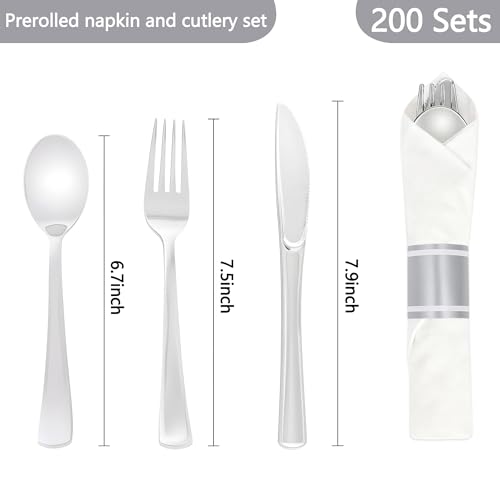 White and Silver Disposable Cutlery & Napkin Set for 200 Guests