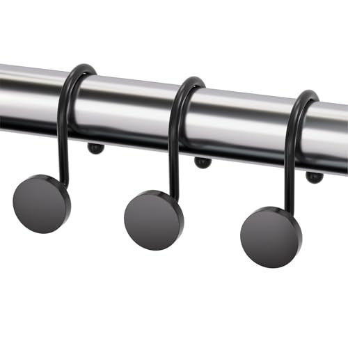 AmazerBath Modern Black Shower Curtain Hooks - Heavy Duty, Rust Proof, 12 Pcs