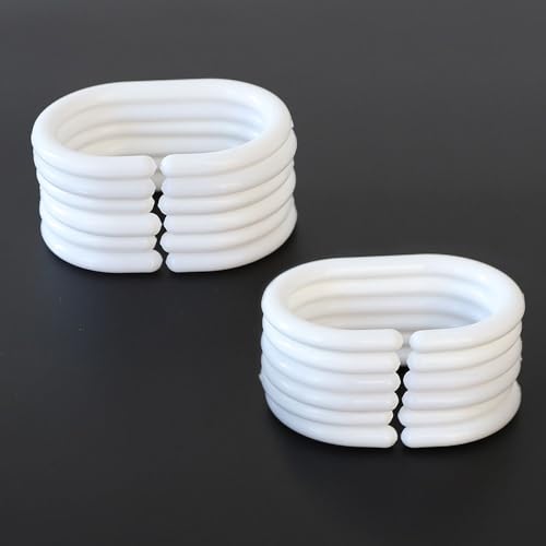12-Pack Plastic Shower Curtain Hooks - C-Shaped Clips for Easy Glide