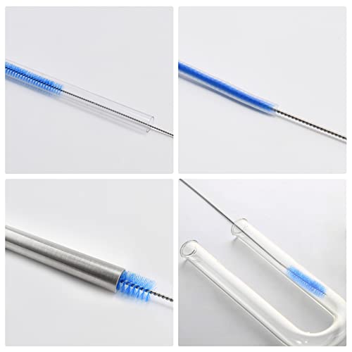 KITOSUN 10-Piece Stainless Steel Straw Cleaner Brush Set - Blue Nylon Bristles