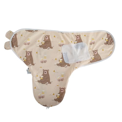 Baby Swaddle Blanket with 2-Way Zipper - Soft Cotton Adjustable Sleep Sack for Newborns (Honey Bear, Medium/Large 3-6 Months)