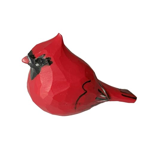 LWINGFLYER Handcrafted Wooden Cardinal Figurine - 3-Inch Red Bird Statue