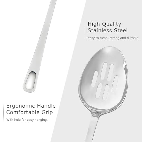 Abodpove Stainless Steel Cooking Spoon Set - 2pc Serving & Slotted Spoons