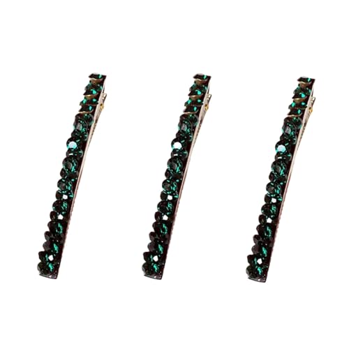 Green Rhinestone Hair Barrette Clip Set of 3 Sparkle Alligator Pin