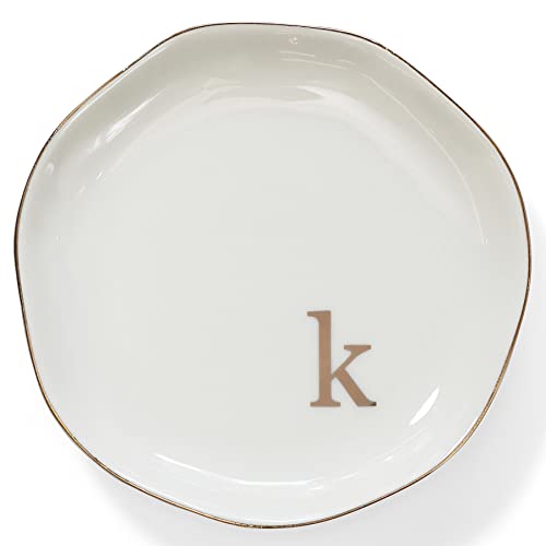 Personalized K Initials Ring Dish - Ceramic Jewelry Tray Gift