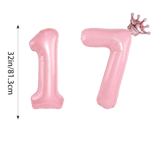 Rose Gold Crown Number 17 Balloon Set for Birthday & Celebrations