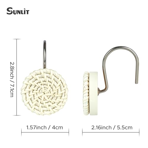 Boho Woven Rattan Shower Curtain Hooks - Set of 12