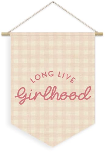 Girlhood Pink Checkered Wall Banner for Toddler Room Decor - 15x11in