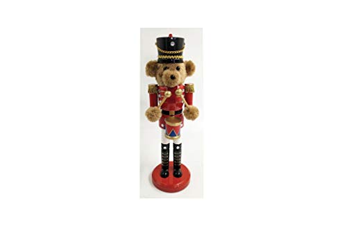 14-Inch Handcrafted Wooden Nutcracker Doll - Teddy Bear Drummer