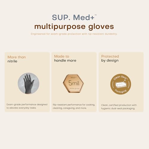 SUP MED+ Black Nitrile Exam Gloves - 5 Mil Disposable, Latex-Free