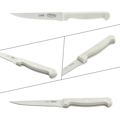 JJOO Premium Serrated Steak Knives Set of 8 - 4 Black & 4 White