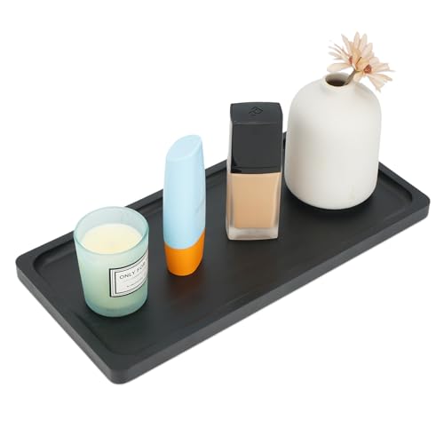 Siencooray Black Bamboo Vanity Tray - 11.8-Inch Bathroom Organizer