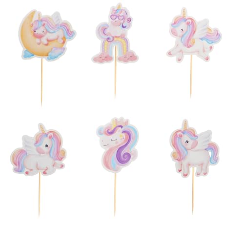 24Pcs Unicorn Cupcake Toppers - Rainbow Moon & Cloud Birthday Party Picks (Unicorn 2)