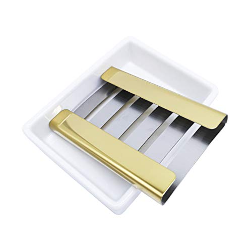 Lofekea Ceramic Soap Dish with Stainless Steel Self-Draining Tray
