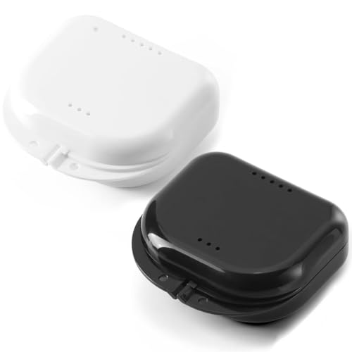 JMU 2 Pcs Retainer Case with Vent Holes and Snap Lock, White & Black