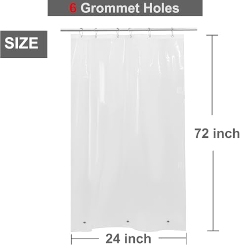 24x72 Clear Shower Curtain Liner with Magnetic Clips - Waterproof