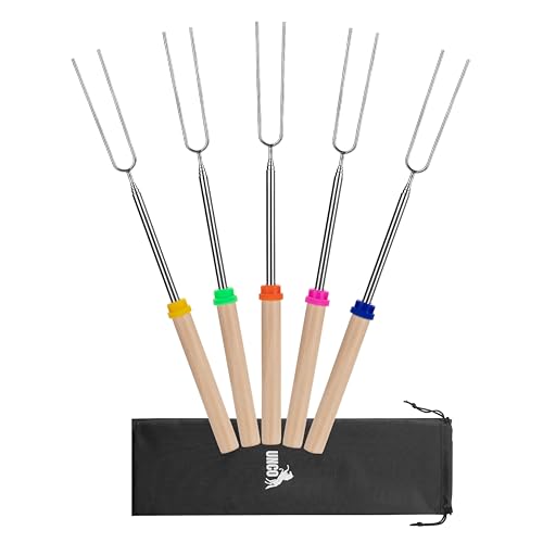 UNCO 32" Extendable Marshmallow Roasting Sticks - 5 Pack with Wood Handles