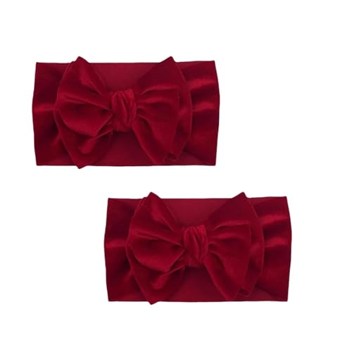 Baby Girls Velvet Bow Headbands 2-Pack Stretchy Wide Turban Hair Accessories