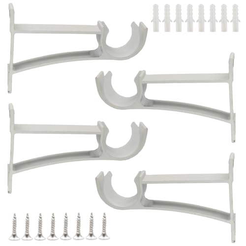 Suiwotin Heavy-Duty Curtain Rod Brackets for Wall - White, 4 Pack