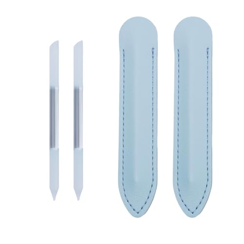 Glass Cuticle Pusher Tool 2 Pack with Blue Leather Case, Nail Care