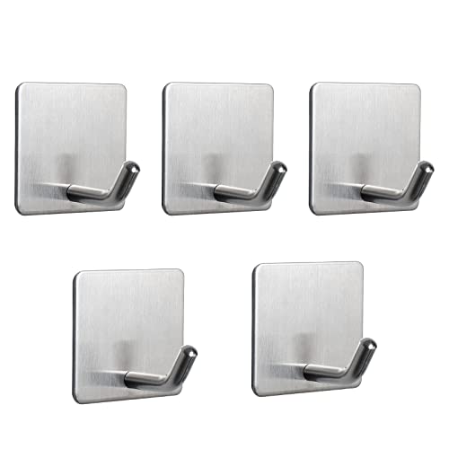 NearMoon Heavy Duty Adhesive Hooks - Brushed Nickel Stainless Steel - 5 Pack