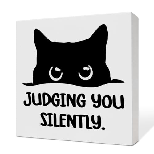 Funny Black Cat Decor Sign - Judging You Silently (E) | Cat Lover Gift