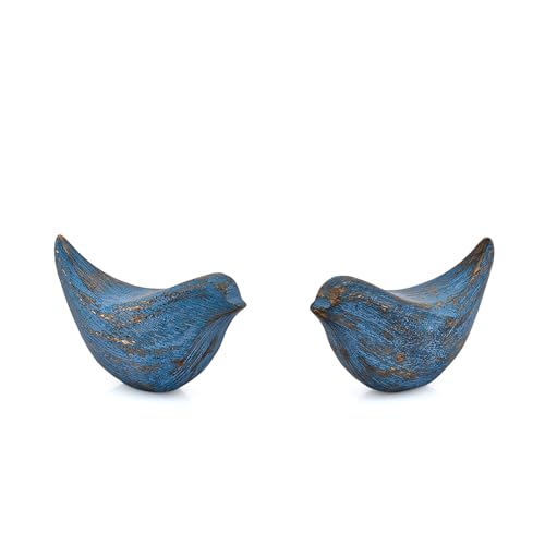 Hand-Carved Acacia Wood Bird Figurines - Rustic Home Decor Set of 2