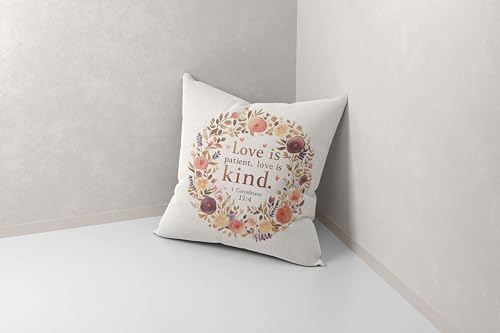 Pastel Scripture Pillow Cover 18x18 Inches - 1 Corinthians 13:4