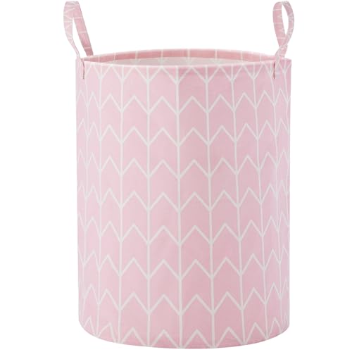 TECHMILLY Baby Laundry Basket with Long Handles - Pink Geometric Nursery Hamper, 1 Pack