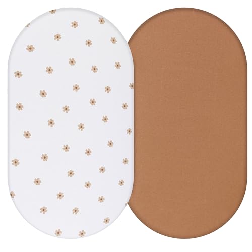 Dreamology 2 Pack Cotton Bassinet Sheets - Brown Flowers 17x32"