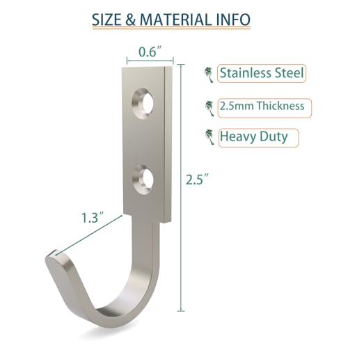 Aufuga Heavy Duty Stainless Steel Wall Hooks - Silver 8-Piece Set