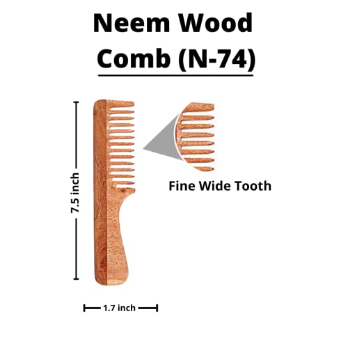 SVATV Handcrafted Neem Wood Hair Comb for Anti-Static Detangling