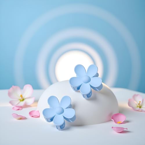 Large Floral Hair Claw Clips for Thick Hair, Blue Flower Petal Design 2-Pack