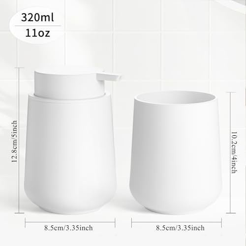 Matte White Bathroom Accessories Set - Liquid Soap & Toothbrush Holder