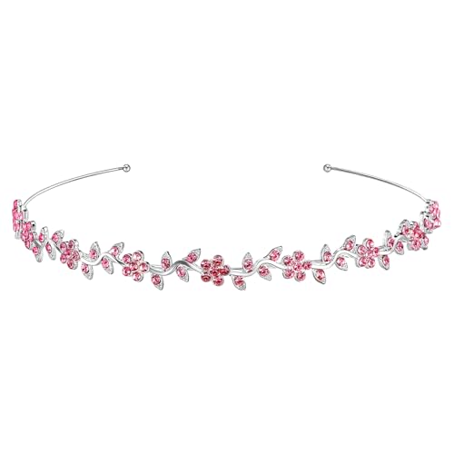 Pink Rhinestone Plum Blossom Wedding Headband Bridal Hair Accessory