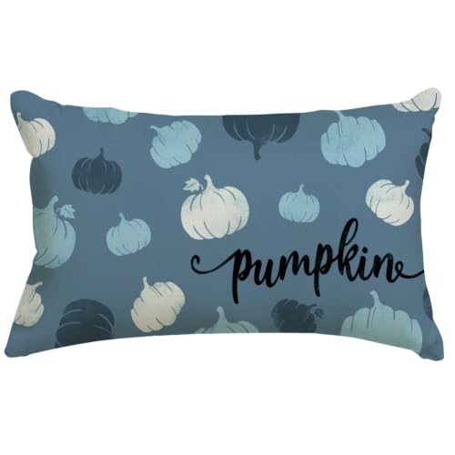 Dark Blue Pumpkins Fall Pillow Cover 12x20 Inch Autumn Decor