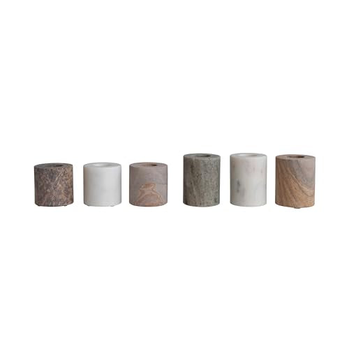 Bloomingville Decorative Marble Taper Candle Holders, Multicolor, Set of 6