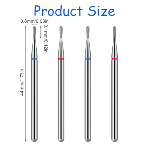 Bruislard 4-Piece Round Tapered Cuticle Nail Drill Bit Set 3/32" Shank